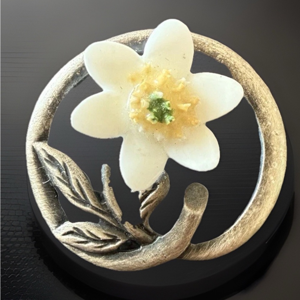 Vintage Floral White Enamel Brooch